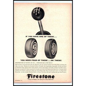 1963 Firestone Tires Vintage Print Ad 4 Speed Gear Shifter Stick Shift Wall Art